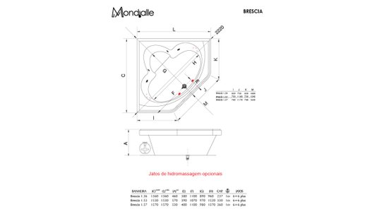 Banheira de Canto Brescia em Acrílico
