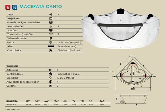 Banheira de Canto Macerata em Acrílico