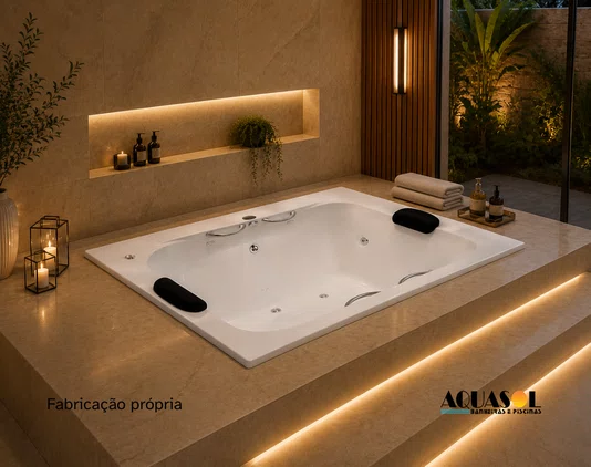 Banheira de Hidromassagem Retangular Avola em Gel Coat - Aquasol *