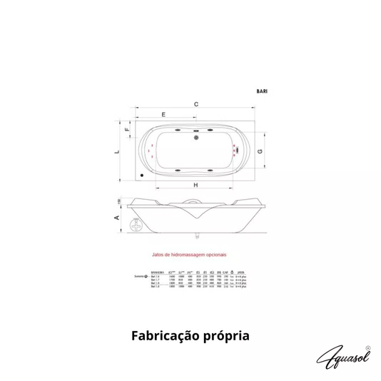 Banheira Dupla de Hidromassagem Completa Bari em Acrílico *