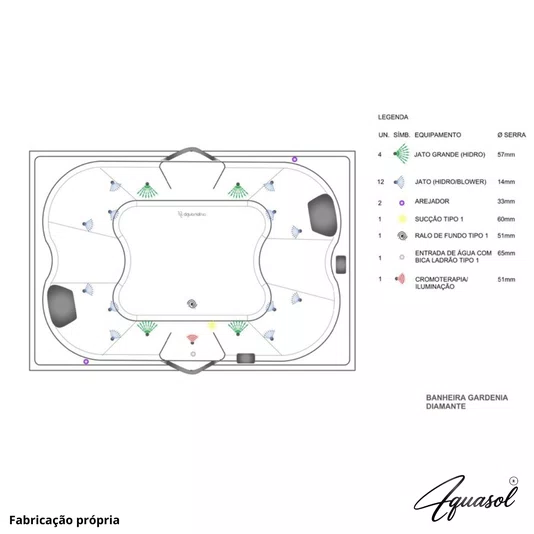 Banheira Dupla de Hidromassagem Completa Gardênia Diamante em Acrílico *
