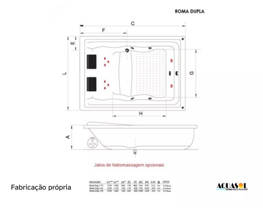 Banheira Dupla de Hidromassagem Completa Roma em Acrílico *