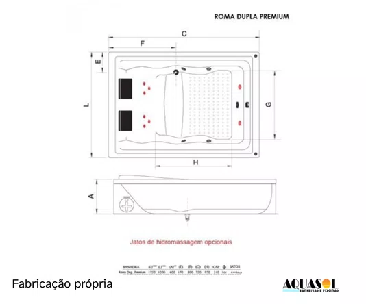 Banheira Dupla de Hidromassagem Premium Roma em Gel Coat