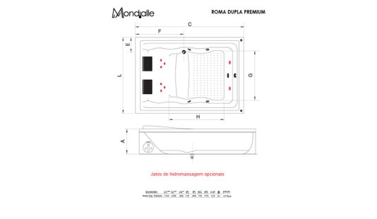 Banheira Dupla Premium Roma em Gel Coat