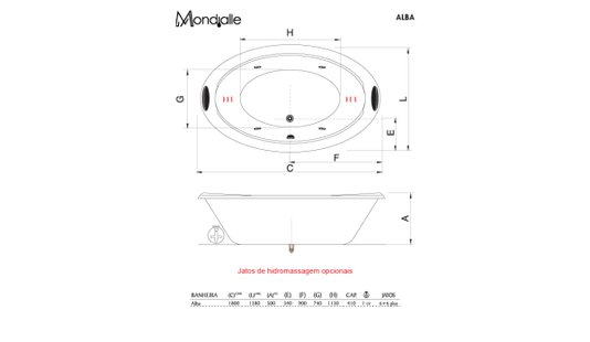 Banheira Oval Alba em Acrílico