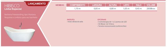 Banheira Oval de Imersão Hibisco Freestanding em Gel Coat