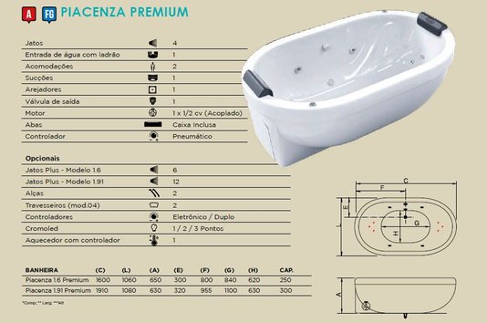 Banheira Oval Piacenza Premium em Gel Coat