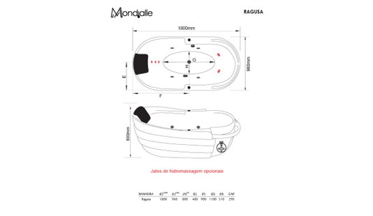 Banheira Oval Ragusa em Acrílico