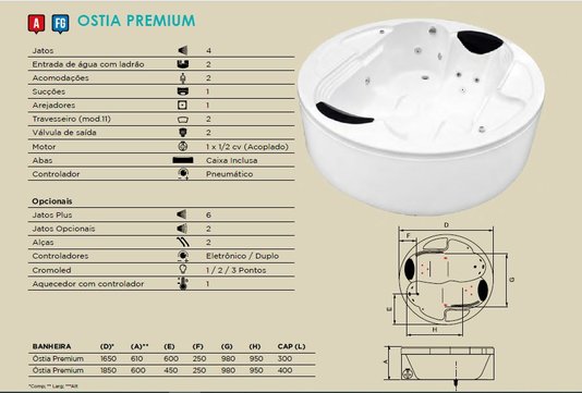 Banheira Redonda Óstia Premium em Gel Coat