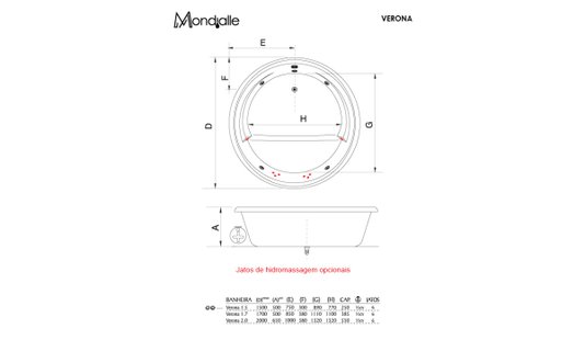 Banheira Redonda Verona em Gel Coat