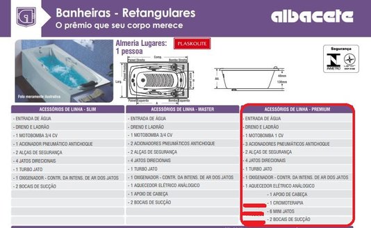 Banheira Retangular Almeria Premium em Gel Coat