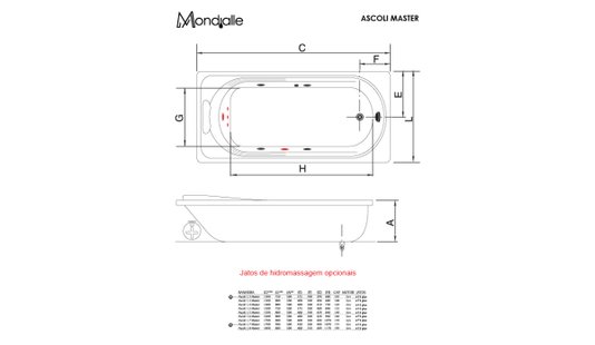 Banheira Retangular Individual Ascoli Master em Gel Coat