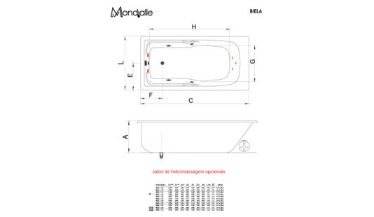 Banheira Retangular Biela em Acrilico