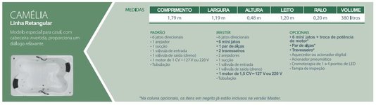 Banheira Retangular Camélia Dupla Master em Gel Coat