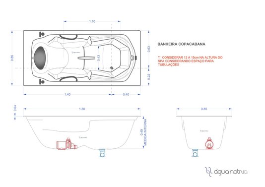 Banheira Retangular Copacabana Esmeralda em Gel Coat