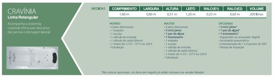 Banheira Retangular Cravínia Padrão em Gel Coat