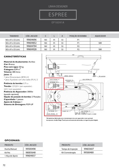 Banheira Retangular Espree EP18391A Designer em Acrílico