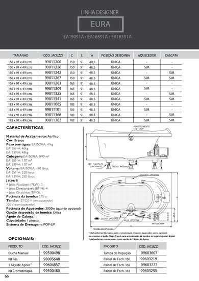 Banheira Retangular Eura Designer em Acrílico