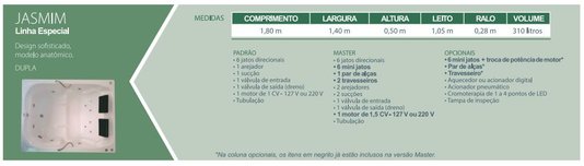 Banheira Retangular Jasmim Dupla Master em Gel Coat*