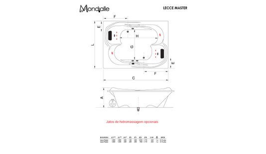 Banheira Retangular Lecce Dupla Master em Gel Coat