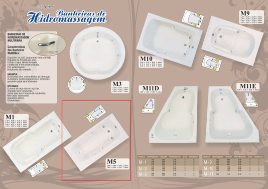 Banheira Retangular M5 em Gel Coat Padrão