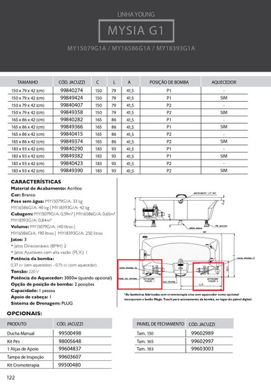 Banheira Retangular Mysia G1 Young em Acrílico