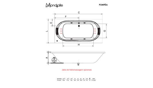 Banheira Retangular Pompeia em Acrílico