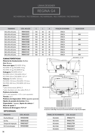 Banheira Retangular Regina G4 Designer em Acrílico