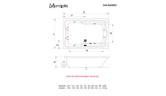 Banheira Retangular San Marino Dupla em Acrílico
