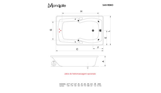 Banheira Retangular San Remo Dupla em Gel Coat