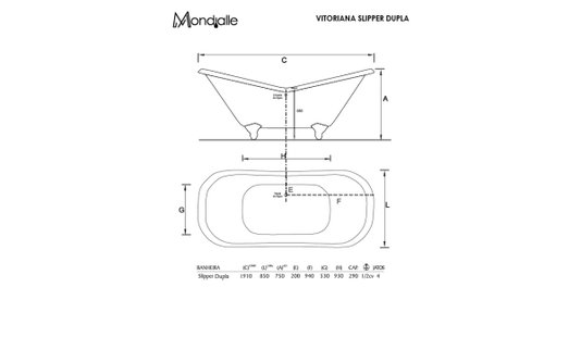 Banheira Vitoriana Slipper Dupla em Acrílico