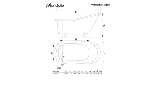 Banheira Vitoriana Slipper em Acrílico