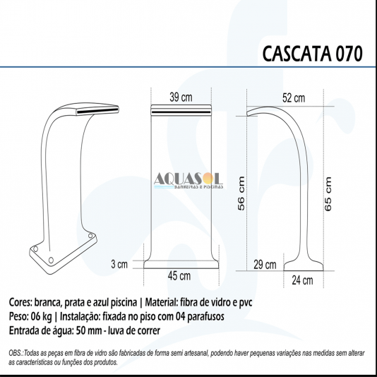 Cascata em Fibra de Vidro Tipo Onda 70 cm