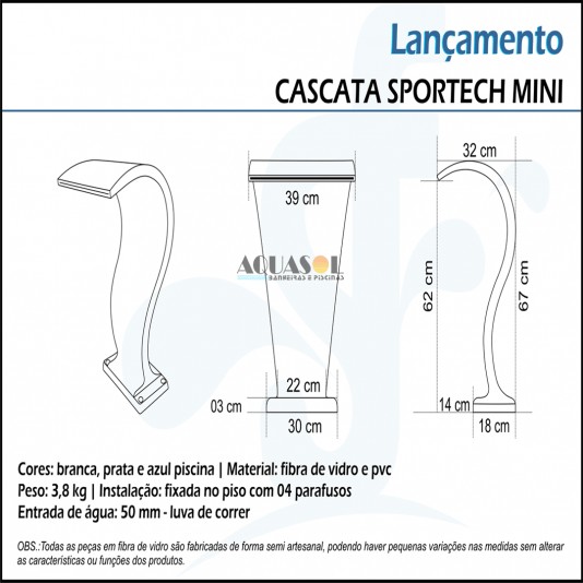 Cascata Sportech Mini em Fibra para Piscinas