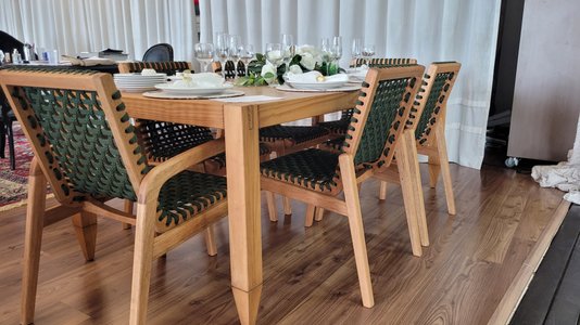 Conjunto de Mesa com 6 Cadeiras em Corda Náutica Para Piscina e Área Gourmet