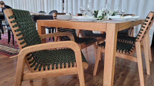 Conjunto de Mesa com 6 Cadeiras em Corda Náutica Para Piscina e Área Gourmet