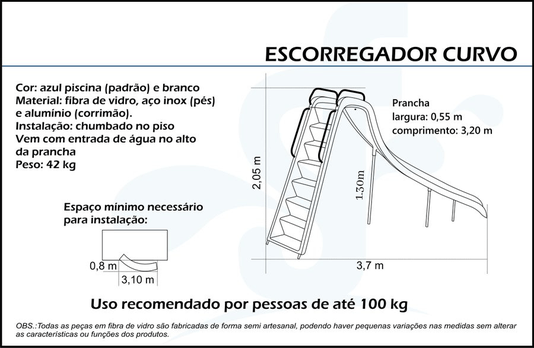 Escorregador Curvo em Fibra para Piscinas