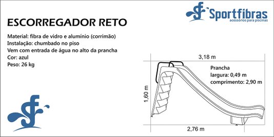 Escorregador Reto em Fibra para Piscinas
