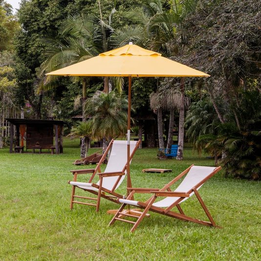Guarda-sol Tipo Italiano Ombrelone Redondo Linha FIT Em Madeira e Bagum Liso