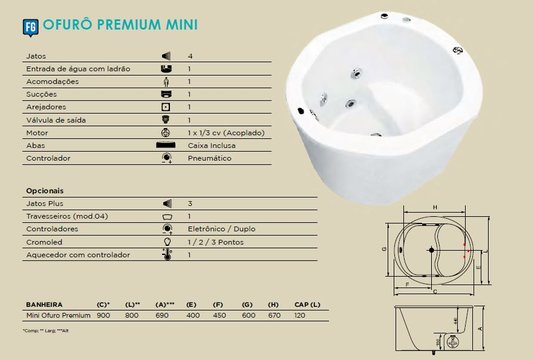Ofurô Premium Mini em Gel Coat
