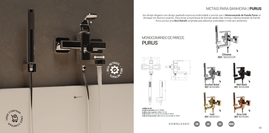 Monocomando de Parede Purus com Ducha Manual para banheiras Immersi*