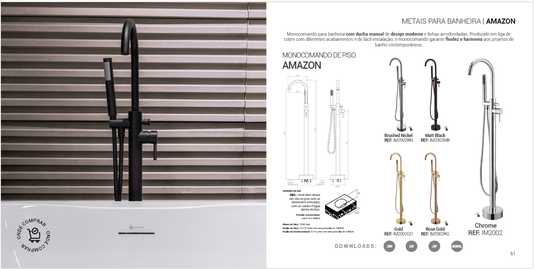 Monocomando de Piso Amazon com Ducha Manual para banheiras Immersi*