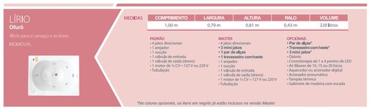 Ofurô Lírio Master Individual em Gel Coat