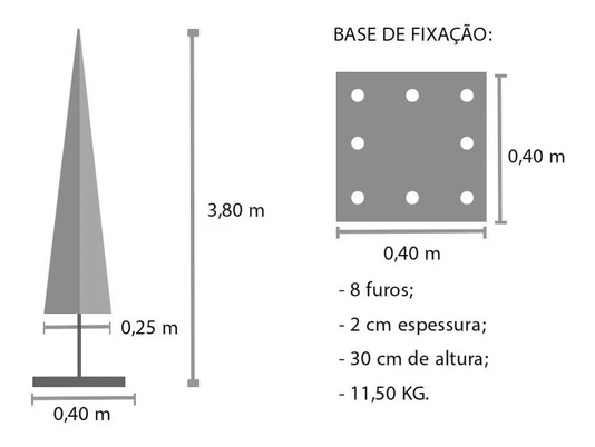 Ombrelone Laguna Quadrado 4 metros Com Pé e Base Central