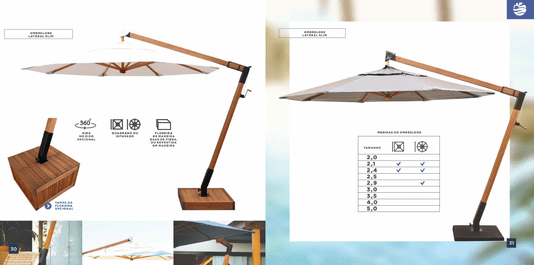 Ombrelone Lateral Slim Oitavado 360º Com Floreira em Madeira