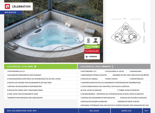 Spa De Canto Celebration Linha INNOVA em Gel Coat 220V Bifáfico