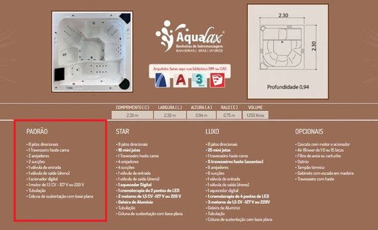 Spa Quadrado Amarilis Padrão em Gel Coat