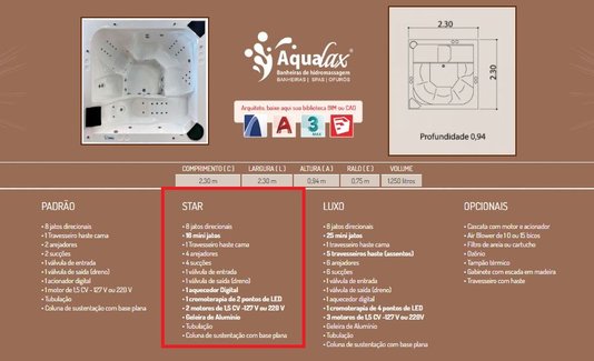 Spa Quadrado Amarilis Star em Gel Coat