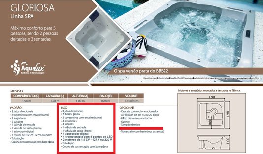 SPA Quadrado Gloriosa Luxo em Gel Coat