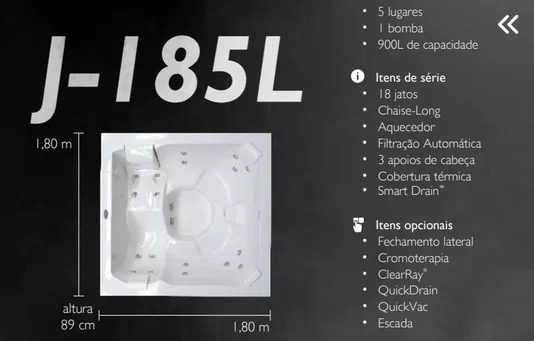 SPA Quadrado J185-L 60HZ Jacuzzi em Acrílico Com Cobertura Térmica